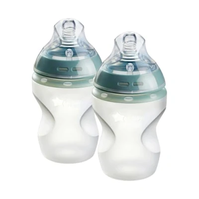 Image de Tommee Tippee Closer to Nature Soft Feel Silicone Baby Bottles, Slow Flow Breast Like Teat with Anti Colic Valve, Stain and Odour Resistant, 260ml, Pack of 2