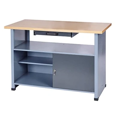 Image de Etabli Küpper 14118 Gris 120cm Pas Cher, 1 tiroir Porte, Plan de Travail Bois plaqué hêtre, Structure métallique Robuste &amp; Stable, qualité Allemande Kupper