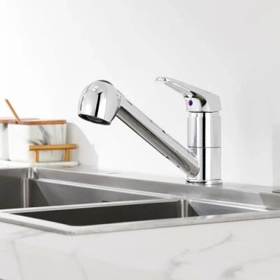 Image de Auralum Robinet Cuisine avec Douchette Extractible 2 Jets Mitigeur Evier en Laiton Chromé Pivotant 360 Robinetterie Monotrou Eau Froide et Chaude