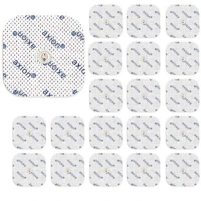 Image de 20 électrodes axion 5x5 cm Compatibles avec les électrostimulateurs COMPEX Patchs pour TENS et EMS réutilisables autocollants connecteur bouton 3,75 mm
