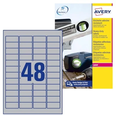 Image de Avery L6009 8 Argent Imprimante d&#039;étiquette adhésive étiquette à imprimer Étiquettes (Argent, adhésive, A4, Polyester, Laser, Permanent)