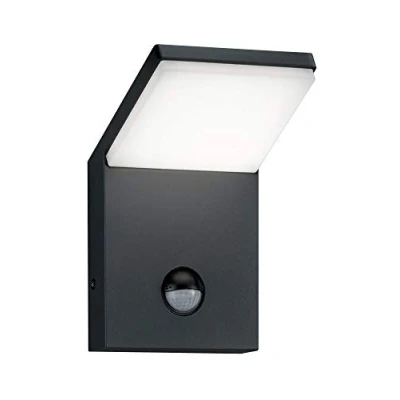 Image de TRIO, Applique, Pearl incl. 1 x LED,SMD,9,0 Watt,3000K,900 Lm. Plastique, Blanc, Corps: Fonte daluminium, Anthracite L:10,0cm, H:16,0cm IP54,Détecteur de mouvement,Montage au mur