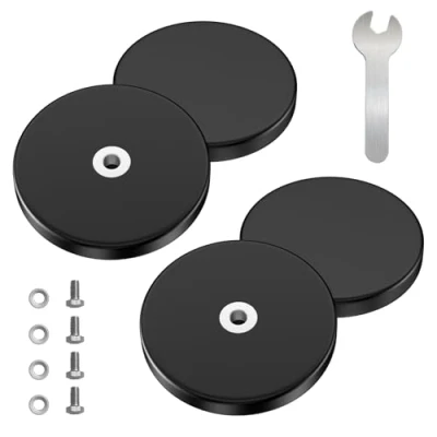 Image de Newpop 4 Pièces Gros Aimant Puissant Caoutchoutés, Antidérapants Aimants Puissants Ø 43 mm avec Filetage Interne M4, Force D&#039;Adhérence de 8.5 kg a Visser, Rond Neodyme Caoutchouc