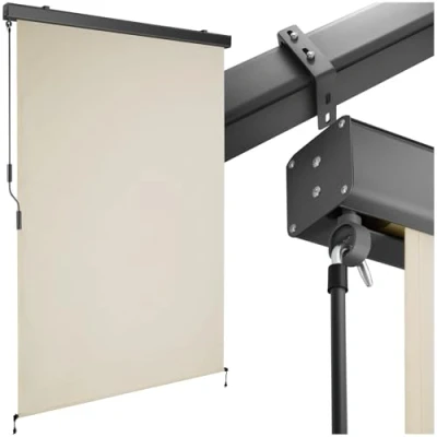 Image de tectake® Store banne Vertical avec Manivelle, Multi Fonction Enroulable Brise Soleil Vue Jardin Balcon Opaque en Acier laqué époxy Beige, 120 x 250 cm