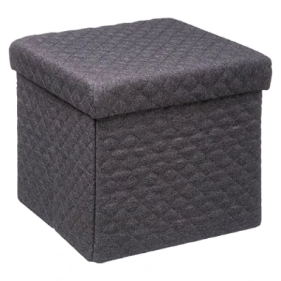 Image de 5 five simply smart 2 en 1 Pouf et Coffre de Rangement Velours Gris foncé 31 x cm 167846A