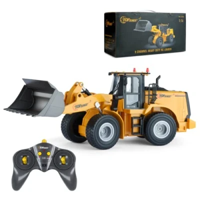 Image de Top Race Chargeur Frontal Robuste à 9 canaux, Tracteur de Construction télécommandé avec lumières et Sons Pelle en métal 2,4 GHz pièces qualité Passe Temps