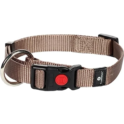 Image de Flamingo Collier pour Chien Ziggi Taupe M 40 55cm 20mm Réglable en continu avec décharge de Traction Boucle à clic verrou sécurité