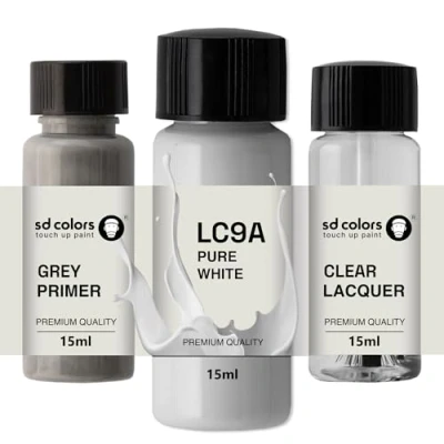 Image de SD COLORS Peinture de retouche LC9A Blanc pur 15 ML Pour réparer les rayures et éclats Code couleur : (peinture + vernis apprêt)