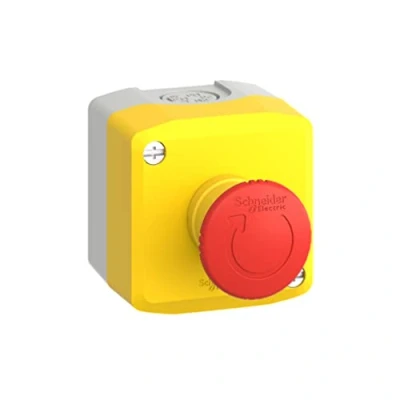 Image de Schneider Electric XALK178E Harmony XAL boite jaune arrêt urgence rouge pousser tourner 1F+1O Ø40