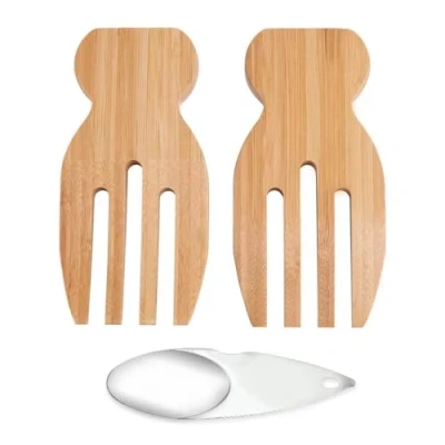 Image de ZBHDEYG 2 pinces à salade, 1 cuillère baguettes, salade en bois, couverts fourchette pour servir, set de service ustensiles cuisine et