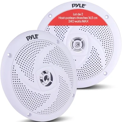Image de Pyle PLMRS6W Paire d&#039;enceintes Marines 16,5 cm 2 Voies étanches et résistantes aux intempéries avec Puissance de 240 W Style Fin à Profil Bas (Blanc)