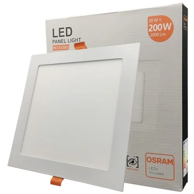 Image de FactorLED Downlight LED 20 W mince, Ø225 x 45 mm, plaque carrée encastrable, panneau carré extra plat 2000 lumens, coupe plafond Ø205 205 lumière chaude 3000 K
