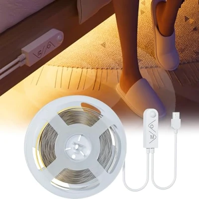 Image de PAUTIX USB Bande LED COB avec Mouvement Détecteur 3m, 5V 2700K Blanc Chaud Ruban Lumineux CRI85+ Super 960LED, Lumineuse à Intensité Variable pour Cuisine, Miroir, Armoires