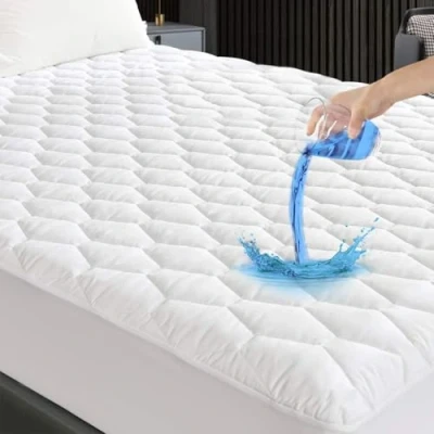 Image de GRT Protège Matelas 135x190 cm Matelassé, Alèse Certifié Oeko TEX, Surmatelas Imperméable Respirant,Bonnet jusqu&#039;à 30cm avec Élasticité Tout Autour
