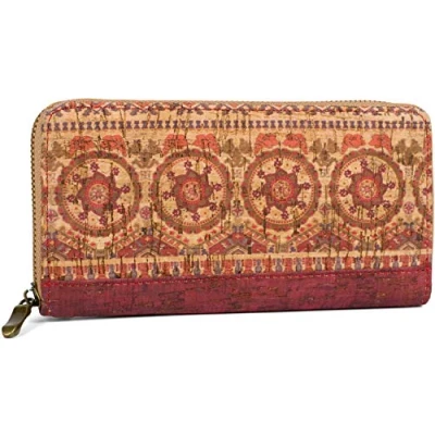 Image de styleBREAKER Portefeuille Femme en liège avec Impression de Motifs colorés à l&#039;aspect Ethnique, Fermeture éclair, 02040138, Couleur:Bordeaux Rouge Beige