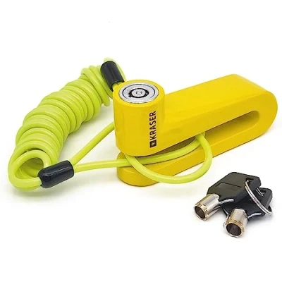 Image de KRASER KR707Y Antivol Bloque Disque Moto, Jaune ø7mm Plus Dissuasif, Serrure avec Balle Anti perçage, Sécurité Compacte Facile à Transporter, Bloc Disc Frein Roue pour Moto Scooter Velo Electrique