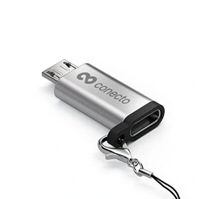 Image de conecto, adaptateur micro USB vers C, prise en charge OTG, compatible avec les appareils Apple, parfait pour vélos électriques, boucle/mousqueton inclus, boîtier aluminium, argent, lot de 2