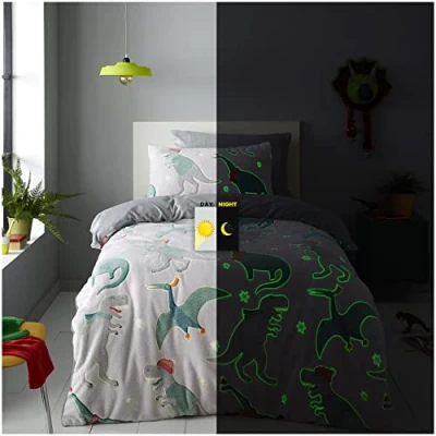 Image de GC GAVENO CAVAILIA Parure de lit en Polaire Super Douce (Douillette) Polyester, phosphorescente, Dinosaures d&#039;hiver, Simple