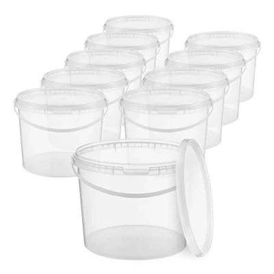 Image de BenBow Seau avec Couvercle 3l Transparent 10x 3 litres Convient pour Aliments, Stable, étanche à l&#039;air, Anti Fuite, inodore en Plastique Vide