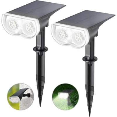 Image de Linkind Spot Solaire Extérieur, LED Lampes Solaires Etanche IP67, Projecteur Réglable 650LM avec 2 Modes d&#039;Éclairage, Lumière Froide pour Jardin, Cour, Allée, Chemin, Pack