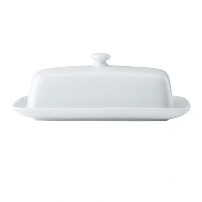 Image de Mikasa Chalk Beurrier en porcelaine avec couvercle, 21cm blanc pour le petit déjeuner et dîner Grand porte beurre Lavable au lave vaisselle emballé dans un coffret cadeau