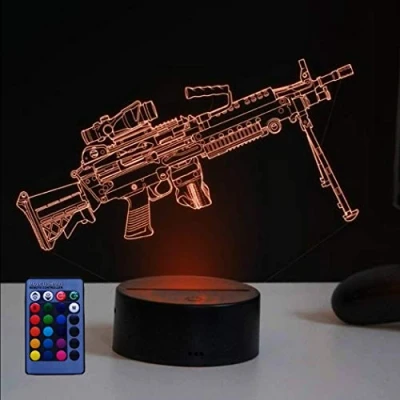 Image de HPBN8 Ltd Créatif 3D Mitraillette Nuit Lampe Art Déco Lumières LED Décoration Lampes Télécommande 7/16 Couleurs Change Veilleuse USB Powered Enfants Cadeau Anniversaire Noël Cadeaux