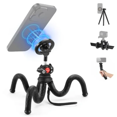 Image de Neewer Trépied Magnétique Flexible Compatible avec Magsafe iPhone 15 Pro Max 14 Séries Android, Mini Vlog Téléphone Rotule pour Poussette Vélo Moto Tube Objets Ronds, TP33
