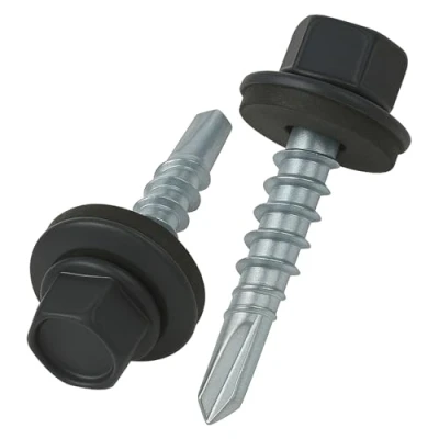 Image de 4.8 mm x 35 vis de toiture, tête hexagonale autoperceuse colorée (RAL 7024 Gris graphite) toit avec rondelle scellée en EPDM, à gros filets trempés zingués antirouille (50 pièces)