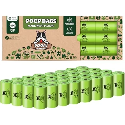 Image de sacs Pogi&#039;s pour Déjections Canines 32 Rouleaux (480 Sacs) faits à base de plantes, déchets compostables domestiques chien certifiés ASTM D6400