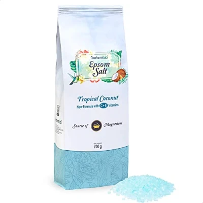 Image de Nortembio Sel d&#039;Epsom 700 g. de Bain avec Arôme Noix Coco Tropicale. Sulfate Magnésium Hydraté la Vitamin C et E. Détente Musculaire, Aromathérapie Bon Sommeil. E Book Inclus.