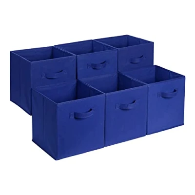 Image de Amazon Basics Cube de rangement pliable en tissu avec poignées, lot 6, Bleu Marine Uni, 33 x cm