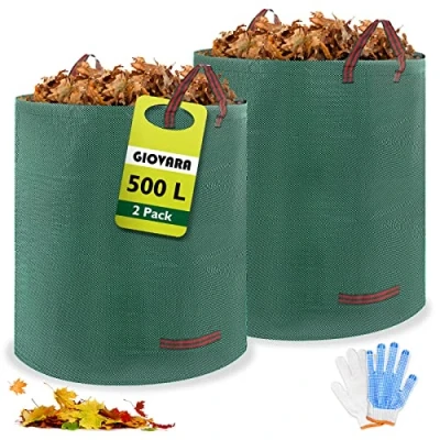 Image de Lot de 2 grands sacs poubelle jardin étanches et résistants avec poignées, pliables réutilisables 500 l