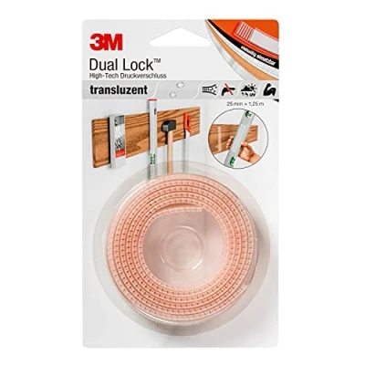 Image de 3M Dual Lock SJ3560, solutions de fixations amovibles conçu pour donner un aspect translucide (verre, verre acrylique (PMMA), Polycarbonate) translucide, 25mm x 1,25m, 5.7mm (1 pièce)