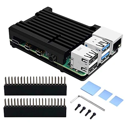Image de GeeekPi Raspberry Pi 4 Armure Boîtier, Boîtier CNC Aluminium Case, dissipateur pour 4B(Noir)
