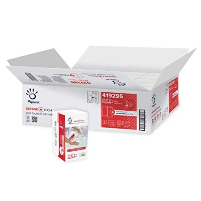 Image de Papernet Defend Tech Distributeur Antibactérien de Serviettes en Papier Pliées V et C 416143, Plastique Recyclé Antibactérien, Capacité Maximale 2,5 Paquets, Dimensions 33,6 x 14,5 30cm, Blanc