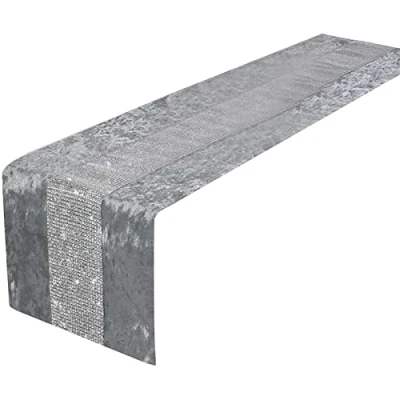 Image de Chemin de Table Parchemin en Velours Brillant Lavable Argenté Scintillant 32 x 180 cm Gris