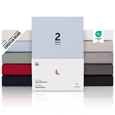 Image de Blumtal Drap Housse 140 x 200cm 100% Coton Premium, Hauteur De Matelas Jusqu&#039;à 25 cm, Hypoallergénique, Anti Pli Bleu Clair (x1)