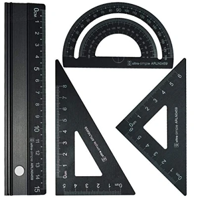 Image de Ensemble de règle d&#039;échelle d&#039;architectes en métal Ensembles géométriede dessin technique Rodmaie 4 PCS, outil géométrie mathématique, rapporteur, triangulaire