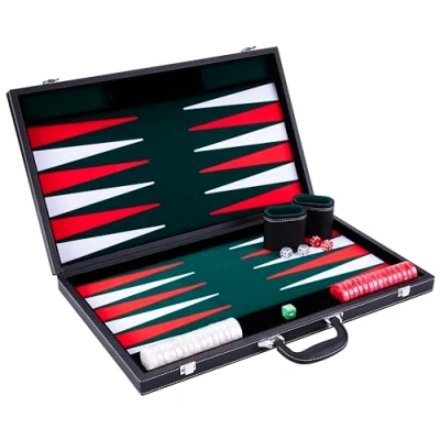 Image de Backgammon 21 pouces jeu de société haute qualité dés et jetons nacrés vert rouge blanc