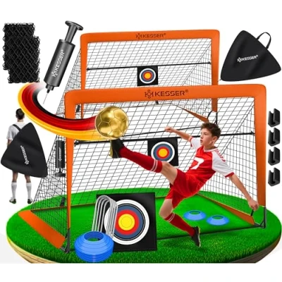 Image de KESSER® Lot de 2 buts football pop up Pour enfants Pliable Avec barres en fibre verre et filets qualité supérieure l&#039;intérieur, l&#039;extérieur le jardin sac transport,