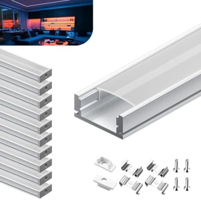 Image de KOSOOM profile alu pour ruban LED Bandes 10 x 1m, Équipé d&#039;un couvercle opaque Profilé Dimensions 17,4 mm 7 Largeur maximale de la Bande 12,4mm