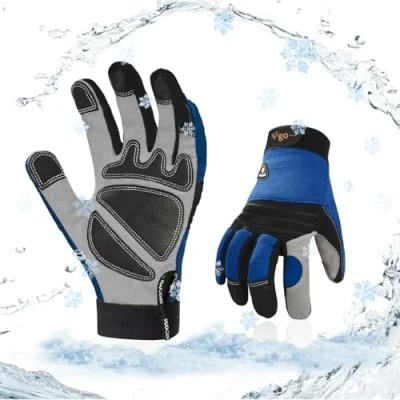Image de Vgo... 1Paire 0℃/32F gants de travail d&#039;hiver en cuir synthétique, sécurité imperméables pour temps froid, entrepôts frigorifiques ou congélateurs(SL7621FLWP)