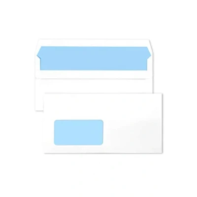 Image de Netuno 1000 enveloppes blanches avec fenêtre à gauche DL 110 x 220 mm 75g d&#039;affaires lettres longues pour impression intérieure bleue