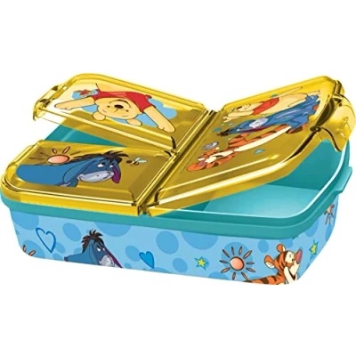 Image de POS 33714 Boîte à sandwich avec 3 compartiments Motif Winnie l&#039;ourson 14 x 18,5 5,5 cm En plastique sans BPA et phtalates Idéal pour la pause du petit déjeuner, maternelle l&#039;école