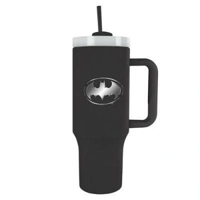 Image de Pyramid International Batman Bat Emblem Gobelet de 1200 ml avec paille et couvercle, isolation sous vide à double paroi avancée, garantit froid jusqu&#039;à 11 heures, chaud 7 sans BPA