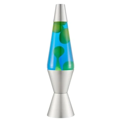 Image de LAVA® lampe Lava 2124, cire verte, liquide bleu, socle et capuchon argentés, à mouvement de marque originale 14,5 pouces
