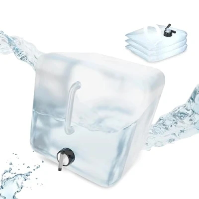 Image de Relaxdays Jerricans carrés pliants en Lot de 4, Contenant à Eau, avec Robinet, sans BPA, 20 litres, Transparent