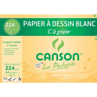 Image de CANSON &quot;C&quot; à Grain Pochette 12 feuilles de papier dessin blanc A4 224g/m²