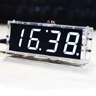 Image de Wincal Kit De Bricolage éLectronique Horloge D&#039;Horloge LED NuméRique à 4 Chiffres Affichage Automatique L&#039;Heure/TempéRature (Blanc)