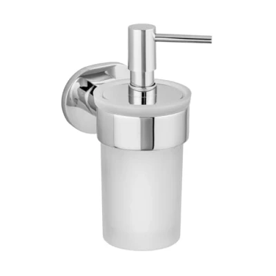 Image de WENKO distributeur savon UV Loc® Maribor, rechargeable, verre satiné, 150 ml de liquide, support mural en zinc moulé sous pression, fixer sans percer avec collage, 8,5 x 17 9 cm